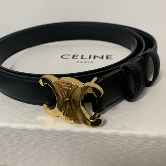 Celine Black Leather Belt with Gold Buckle - Picture 1 of 4